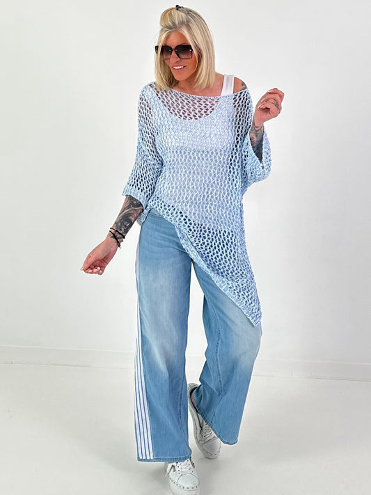 Asymmetrical crochet sweater - light blue