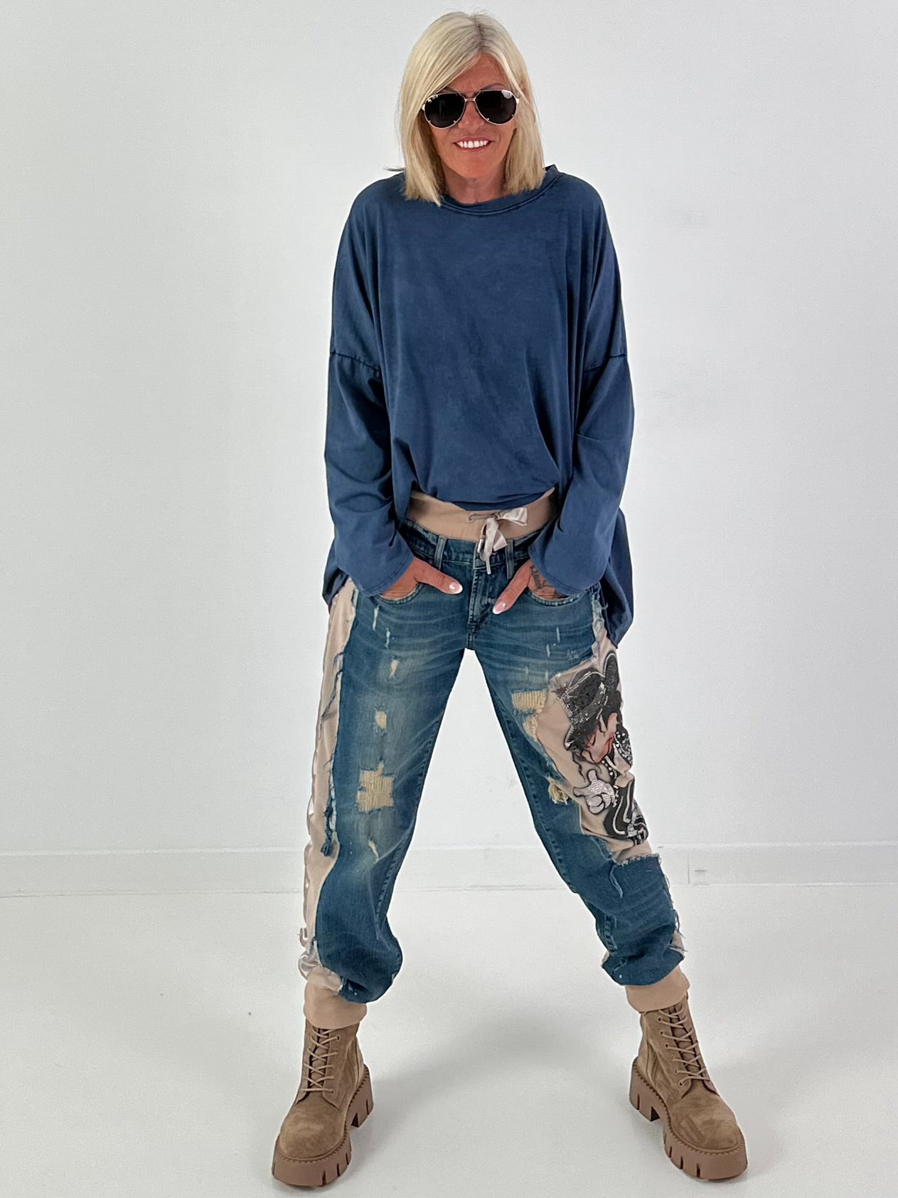 Oversized Shirt stone washed - blau