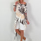 Asymmetrical batik-patterned shirt - white-beige-dark brown