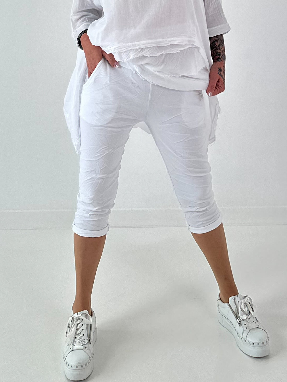Capri Hose mit Bindeband - weiss