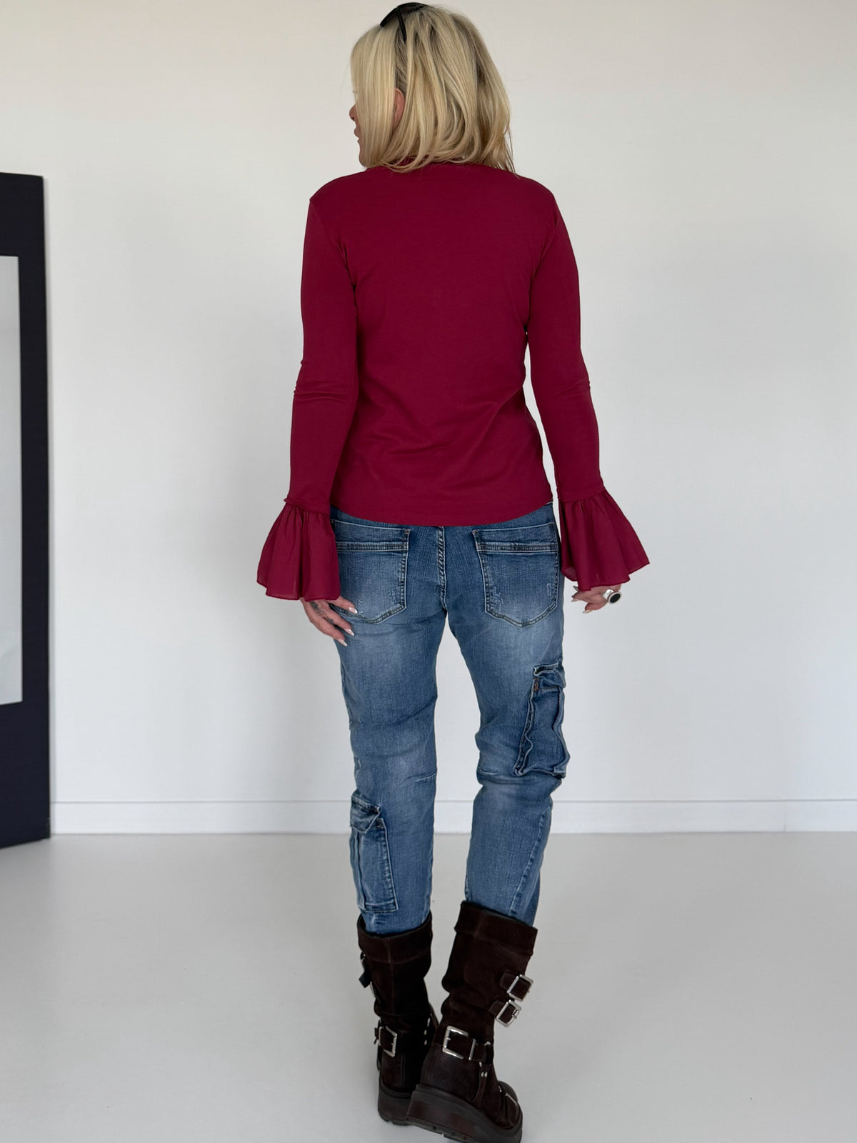 Shirt mit Trompetenärmelchen - burgundi