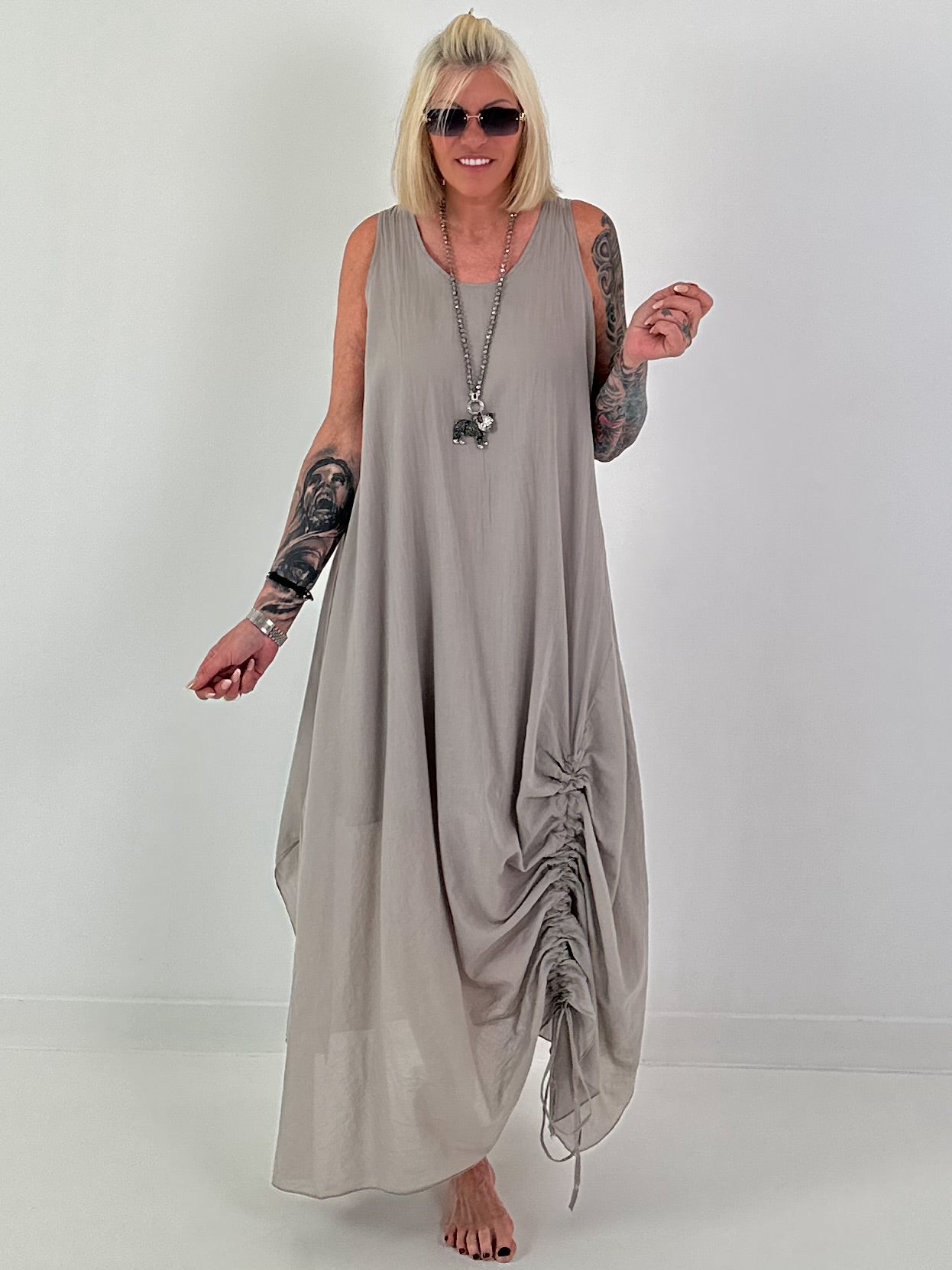 Sommerkleid mit Raff-Detail - taupe