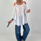 Tunika mit Lochstickerei und Off-Shoulder Cut-Outs - weiss