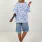 Floral Print Sweatshirt - white-light blue