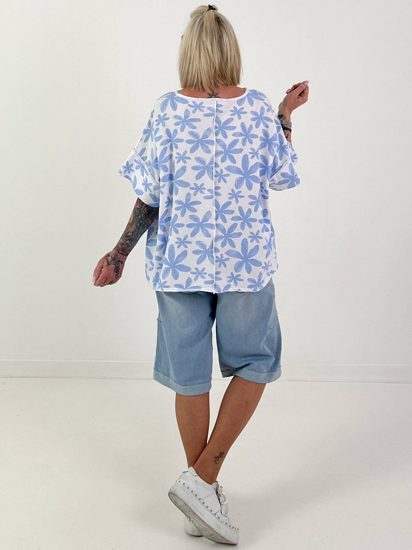 Floral Print Sweatshirt - white-light blue