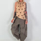 Polka dot top with ruffled collar - camel-chocolate