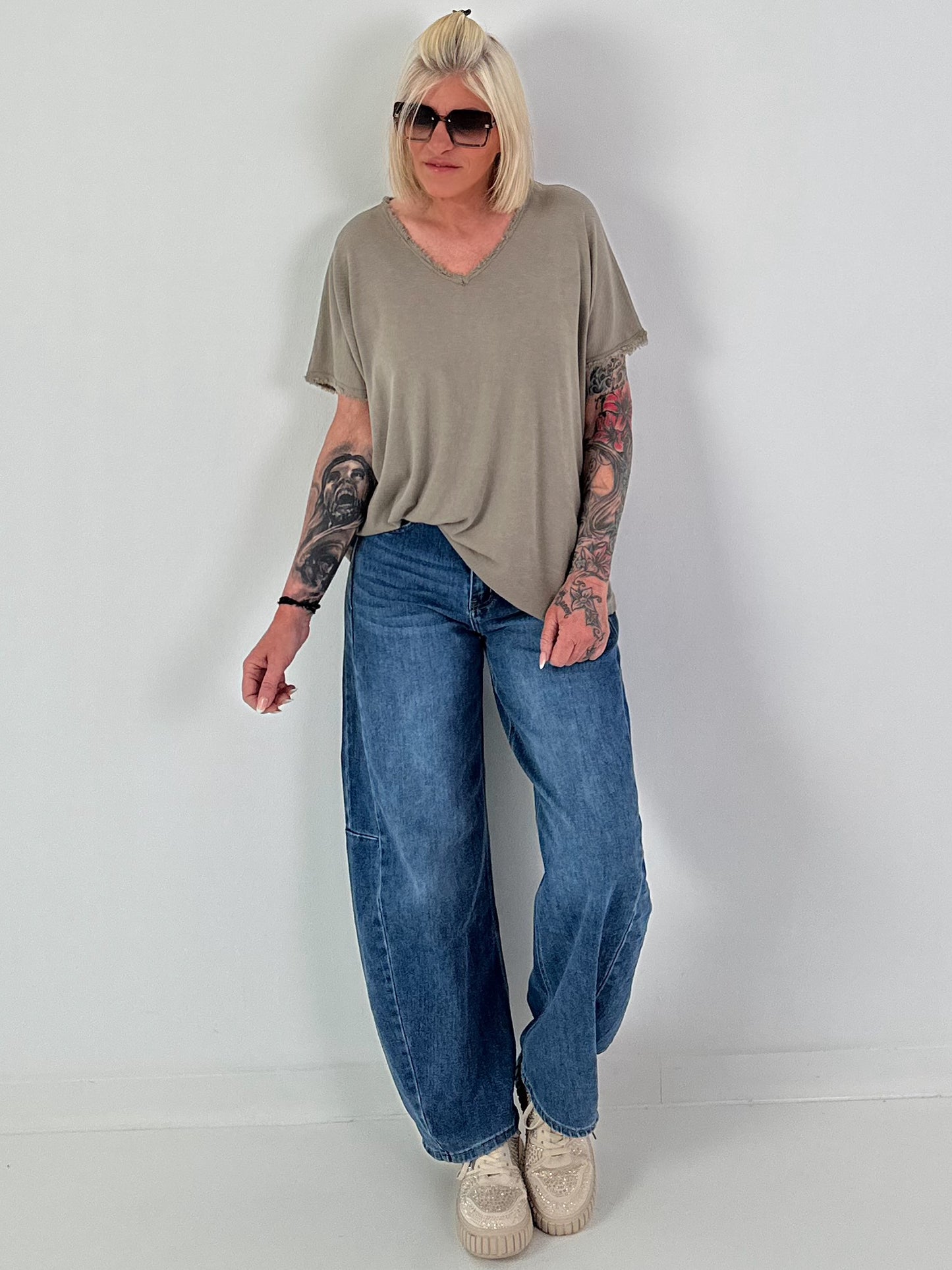 Ripp Shirt mit Fransendetails - taupe