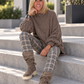 Oversized trui met grofgebreide mouwen - taupe