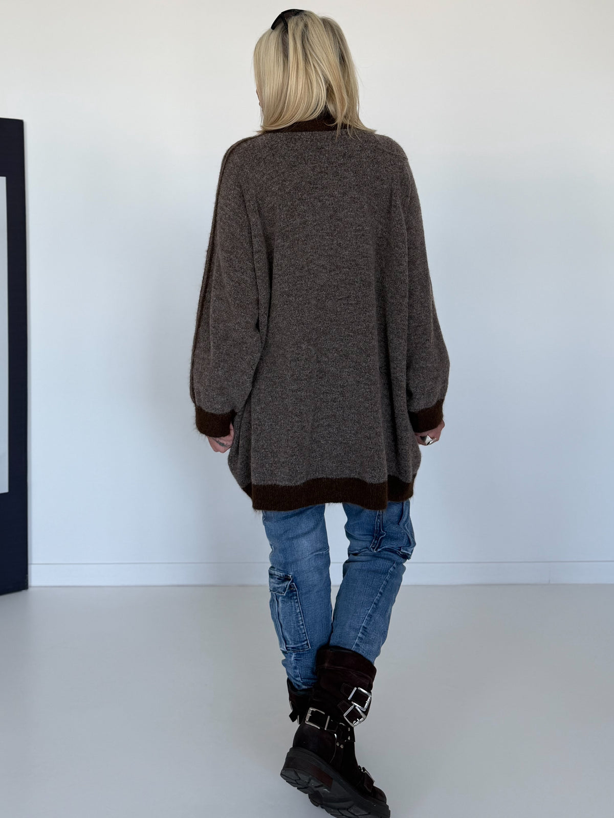 Oversized Long-Strickjacke mit Streifen - dark-chocolate-mokka