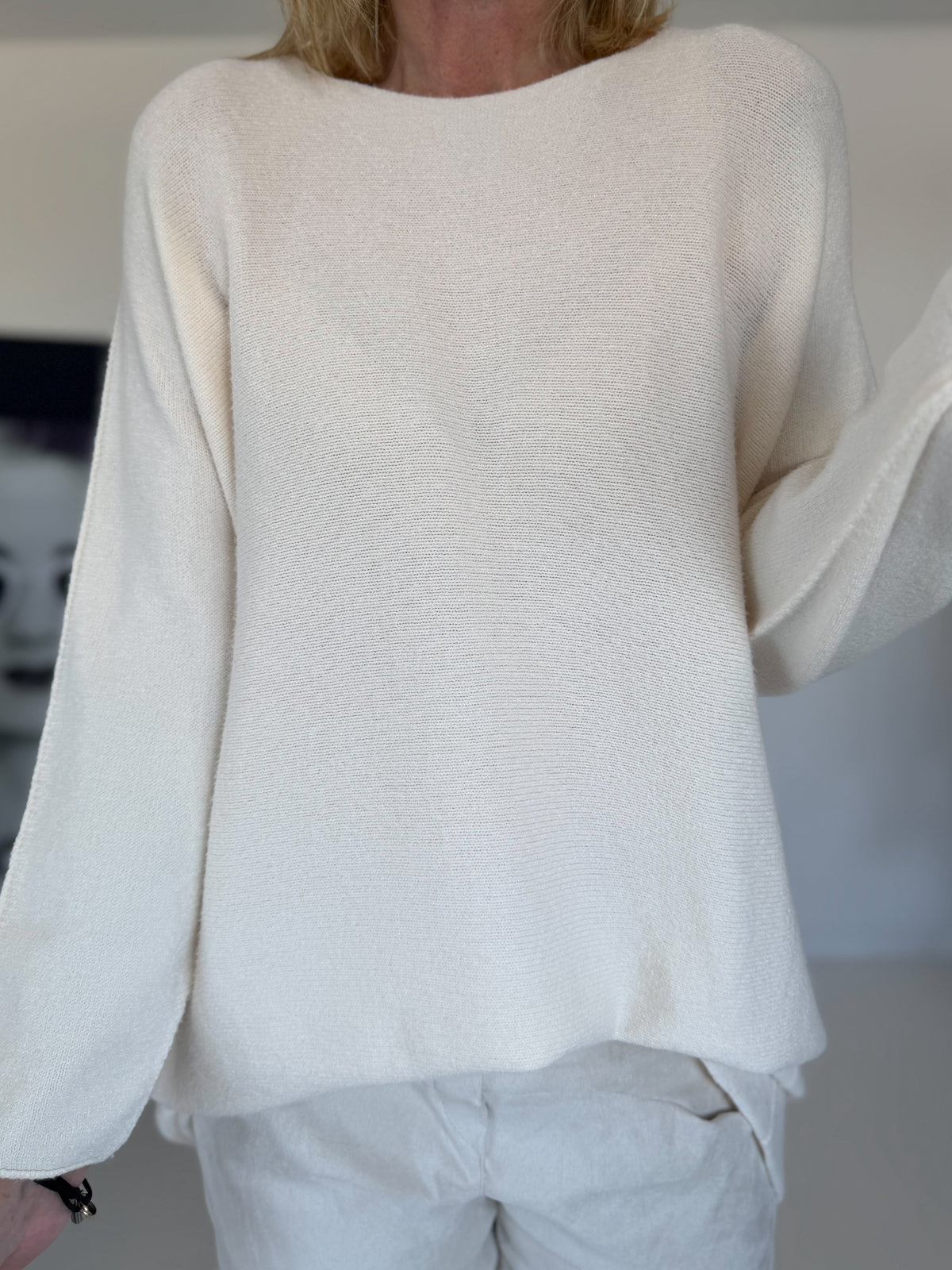 Basic crew neck sweater - ecru