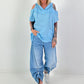 Linen shirt with off-shoulder cut-outs - light blue