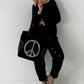Stylish Canvas Bag with Genuine Leather Details Peace - black-silver-leopard chocolate