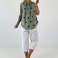Striped top with ruffled collar - taupe-dark brown