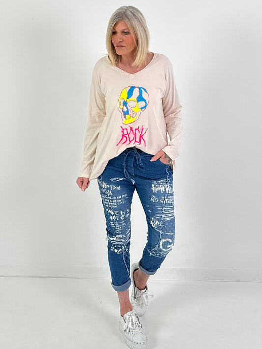 Shirt mit Totenkopf - beige