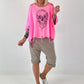Oversized Shirt mit Cut Outs und Skull - neonpink