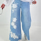 Wide-Leg Jeans mit floralen Applikation - denim