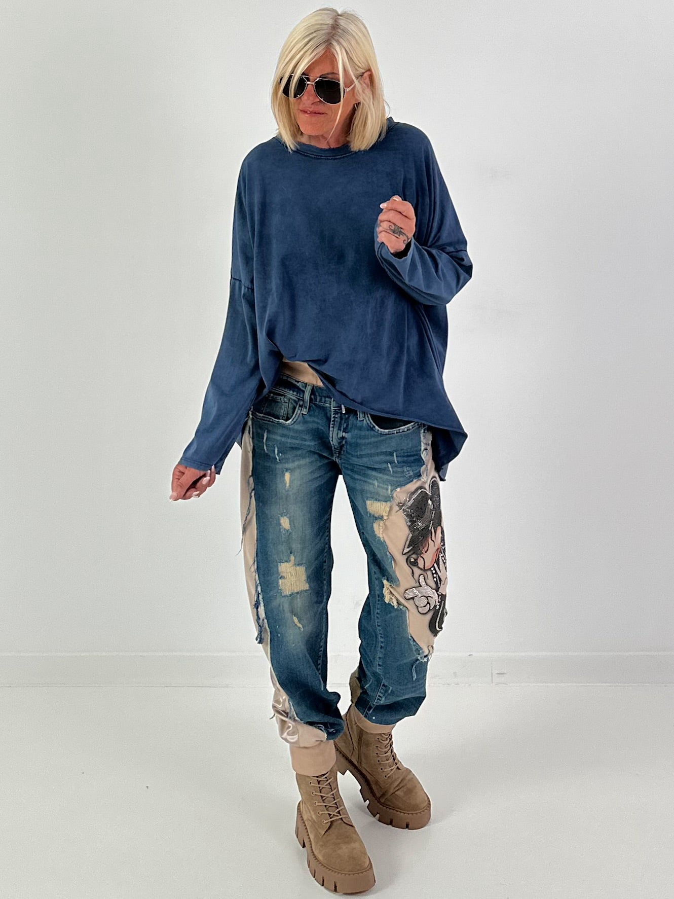 Oversized Shirt stone washed - blau