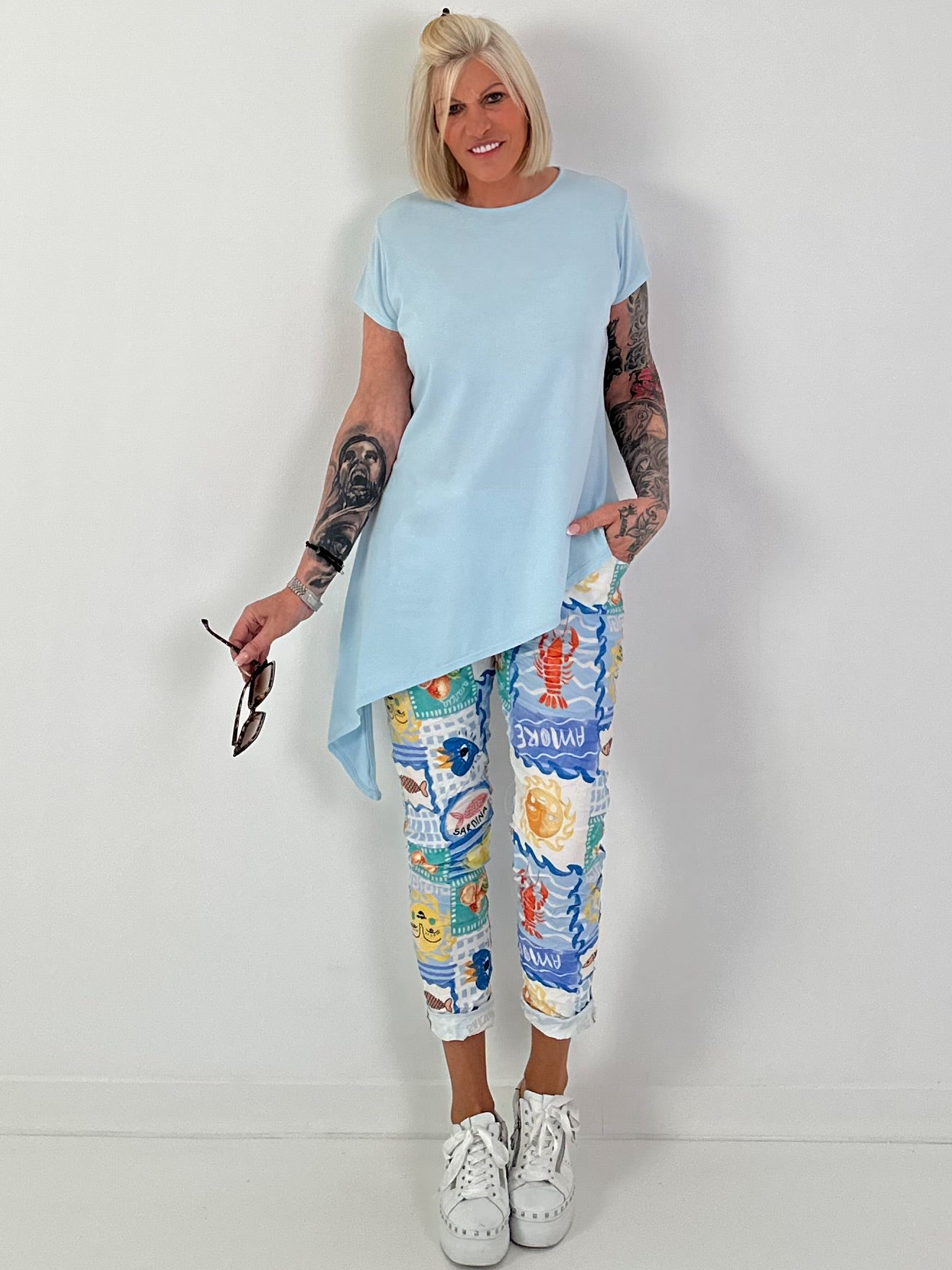 T-Shirt asymmetrisch - hellblau