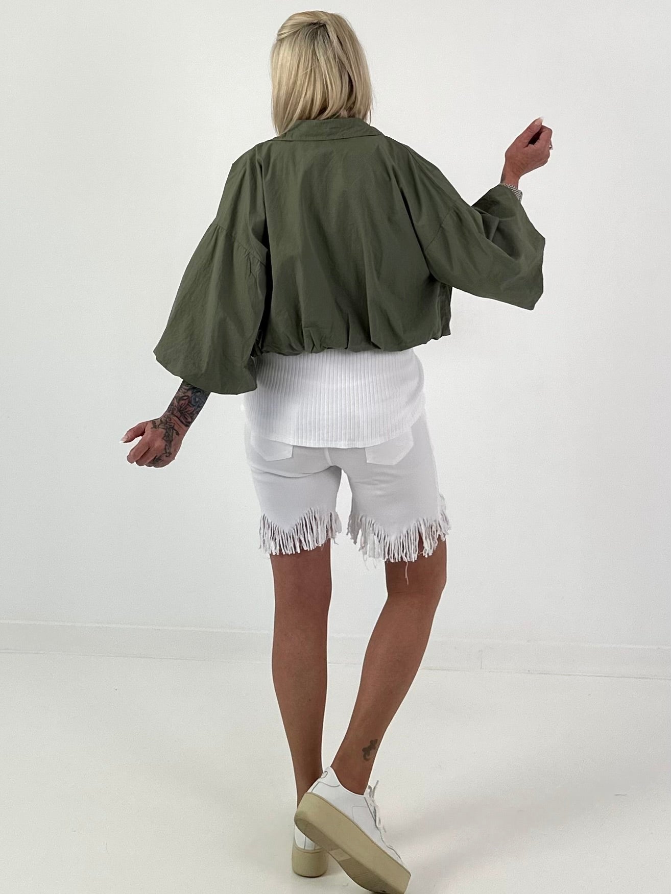 Sommer Crop-Jacke mit halben Arm -  khaki