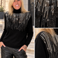 Rollkragenpullover mit Pailletten - schwarz