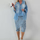 Stylische Hose mit Überwurf im Knit-Look - jeansblau