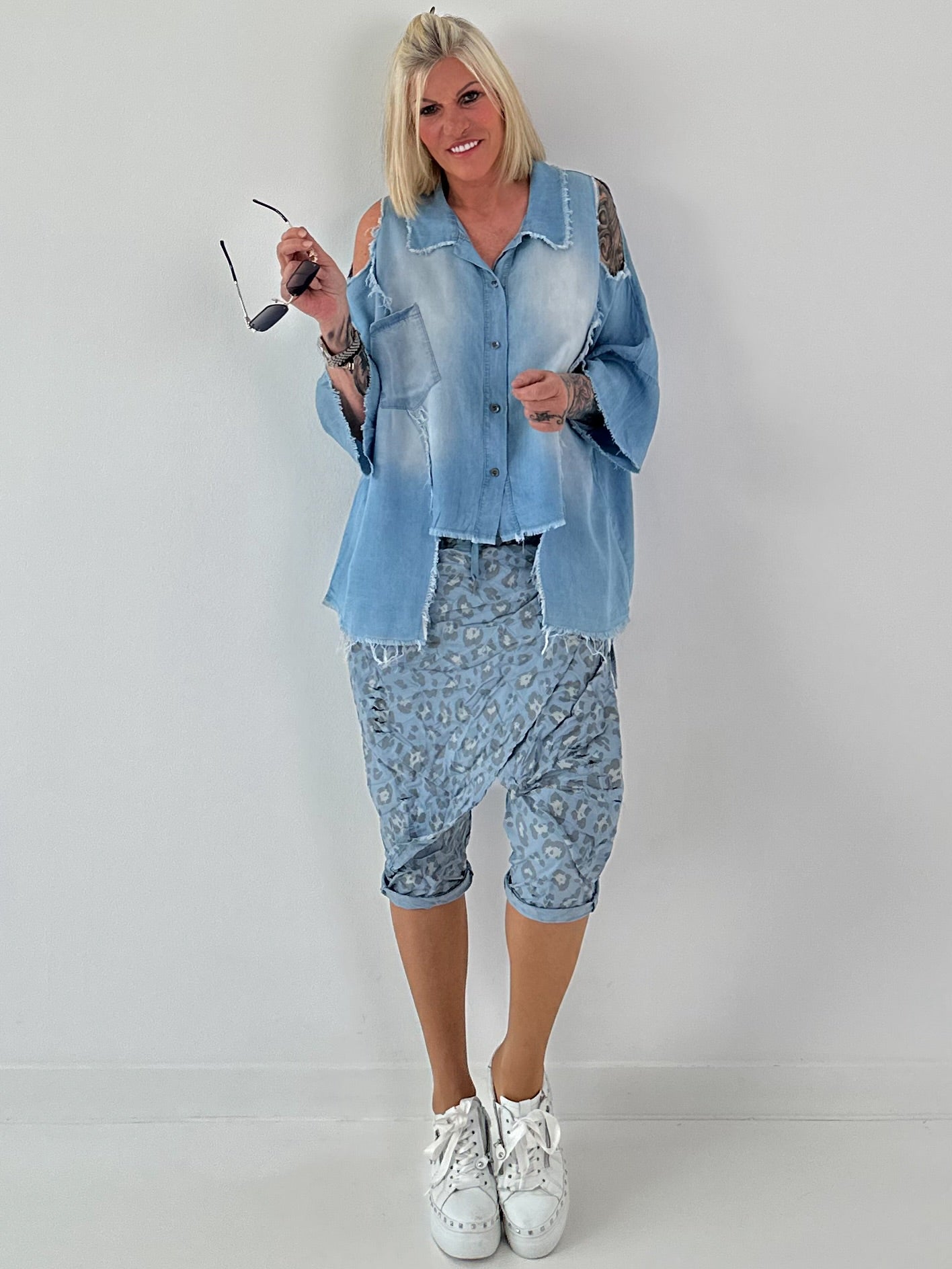 Stylische Hose mit Überwurf im Knit-Look - jeansblau