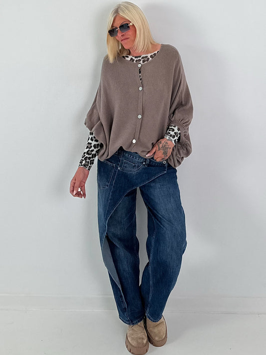 Oversized cardigan with refined details - taupe
