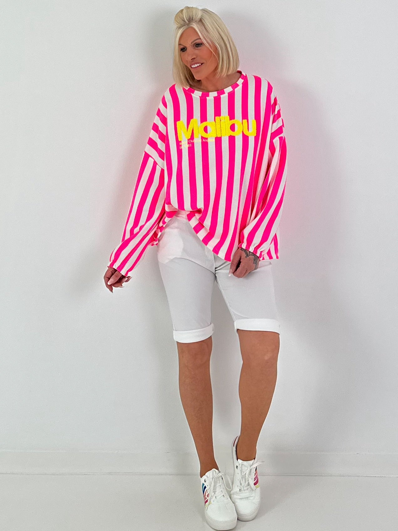 Sweater Malibu - neon pink-white