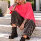 Sweater with turned-up sleeves - neon pink
