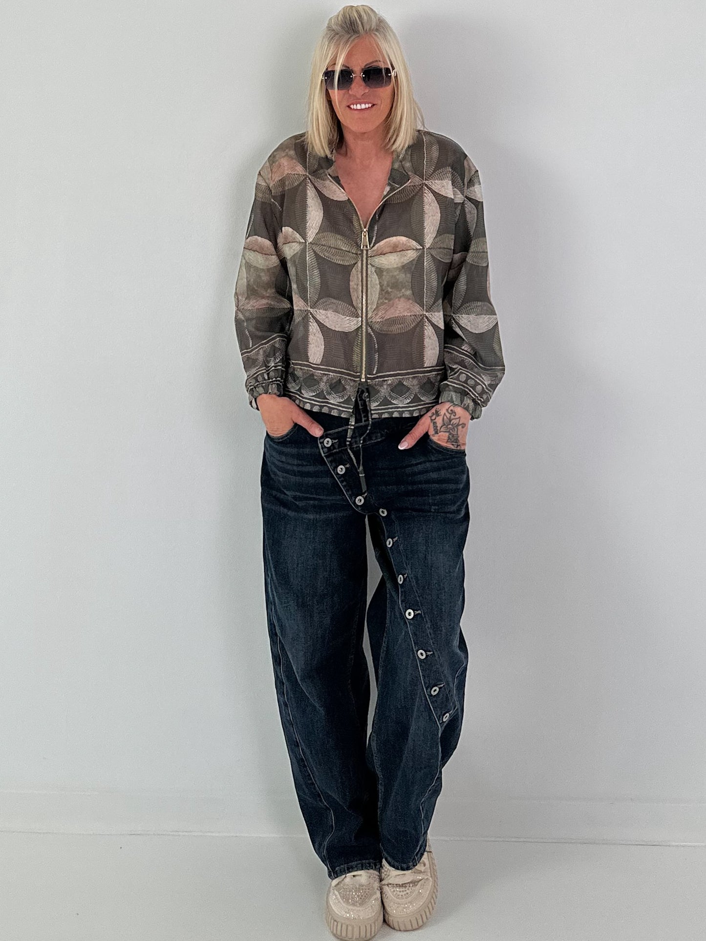 Patterned shirt jacket - khaki