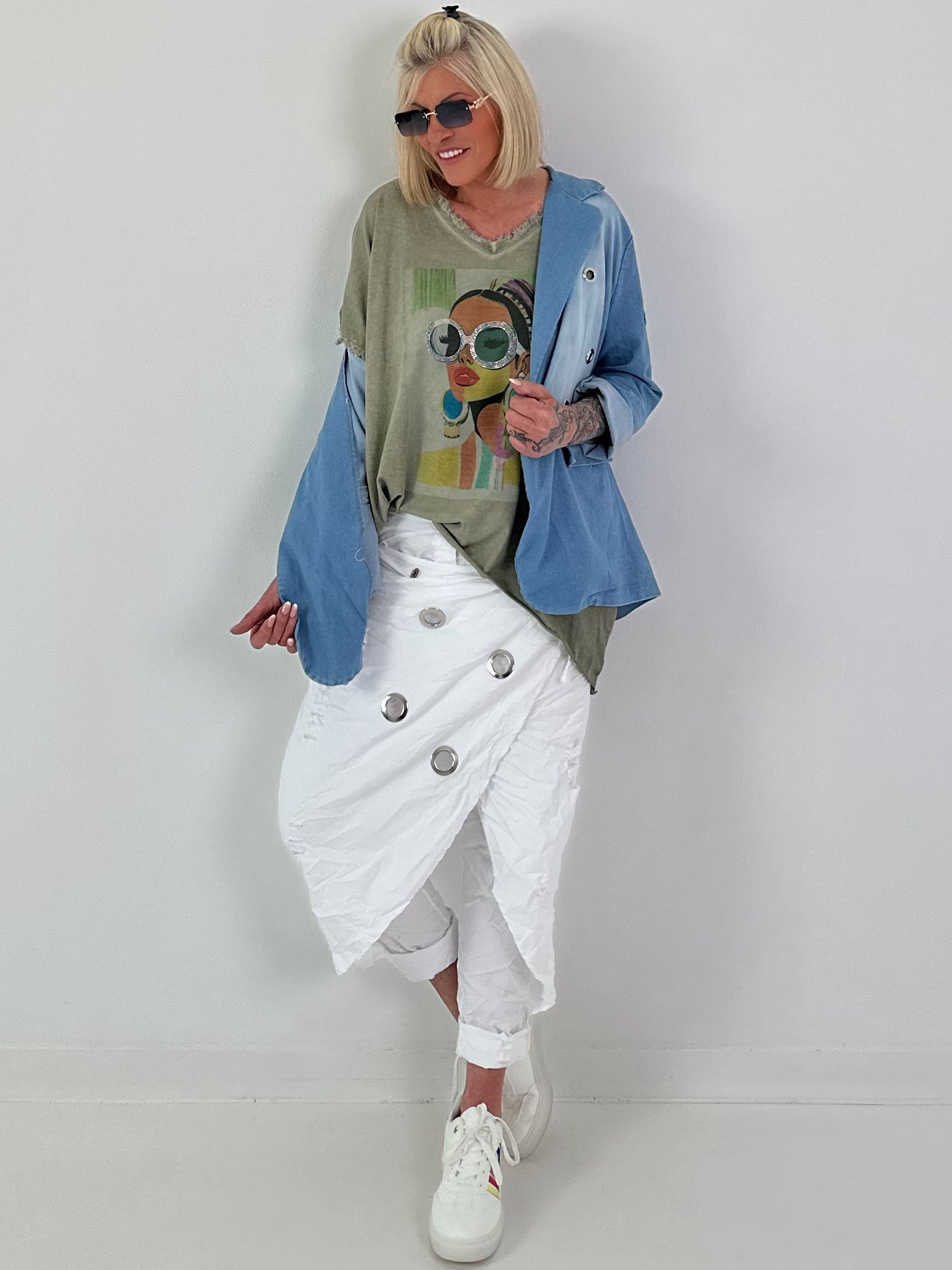 Jeans Blazer mit Ösendetails