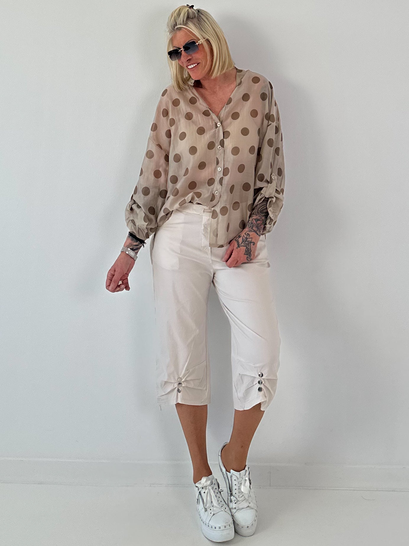 Transparent Tunic with Ruffle Sleeves - white