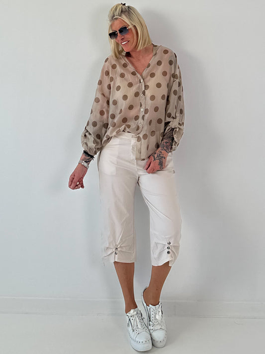 Leichte Bluse mit Tupfen - taupe