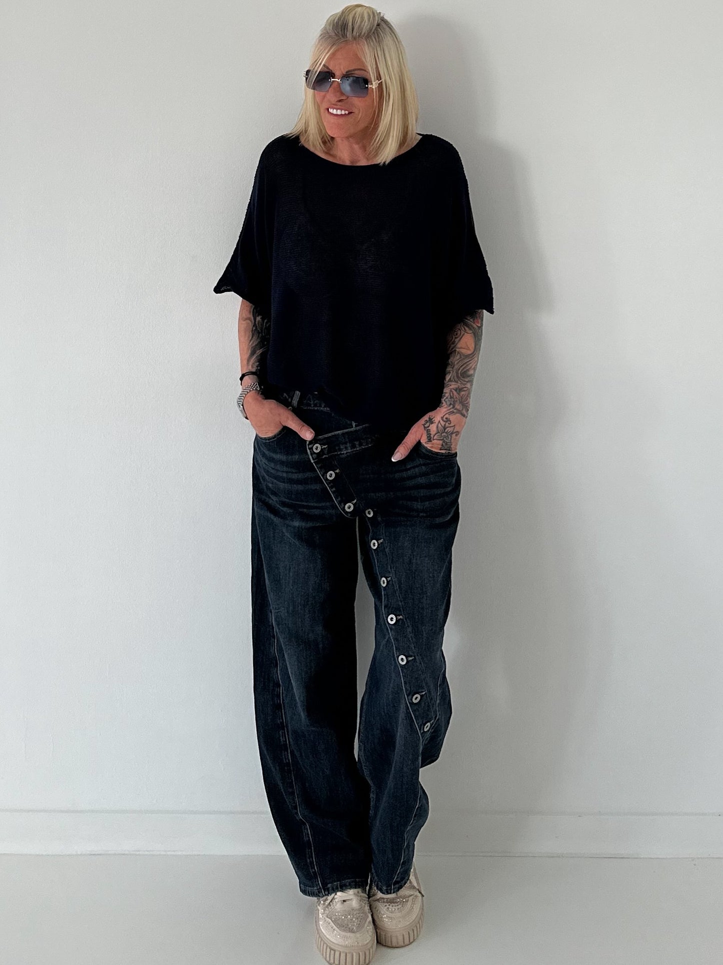 Lightweight half-sleeve sweater - navy