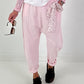 Baggy pants with decorative scarf - pink