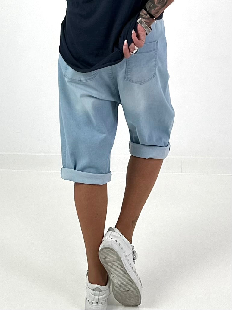 Short Jeans Baggy with Overlay - Light Blue