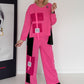 Stylischer Zweiteiler mit Lederoptik- und Kord-Details - pink