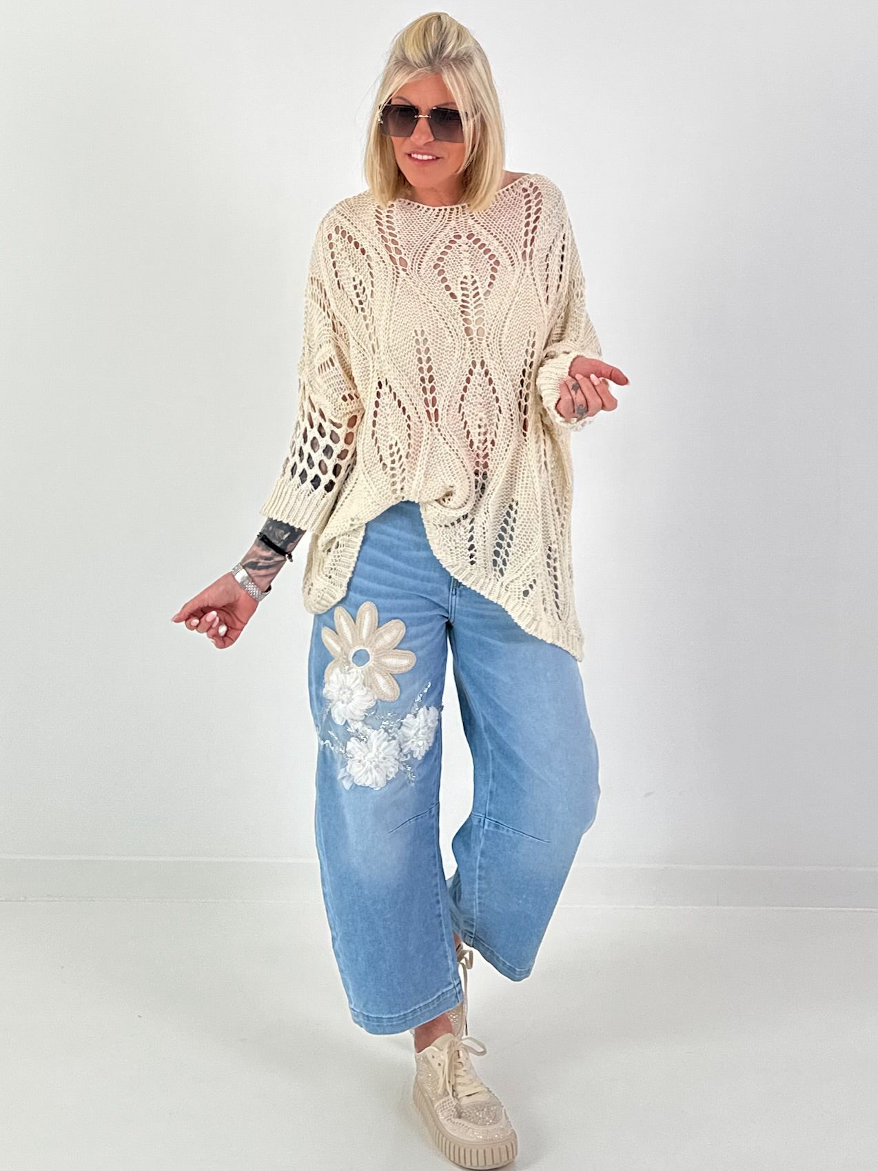 Häkelpullover mit Muster - beige
