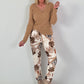 Ripp Shirt mit V-Neck und Spitzendetails - camel