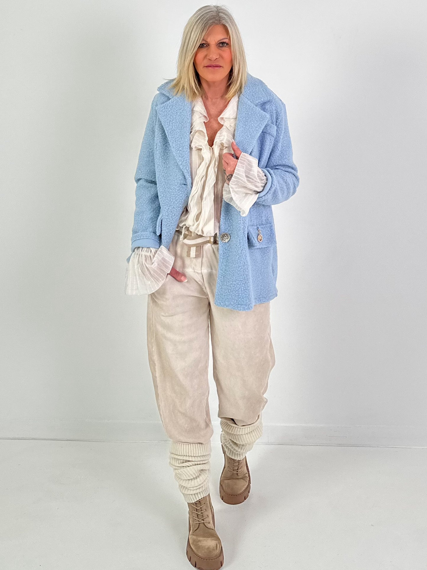 Bouclé Jacke - hellblau