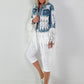 Boho Jeansjacke mit besonderen  Details - hellblau-weiss