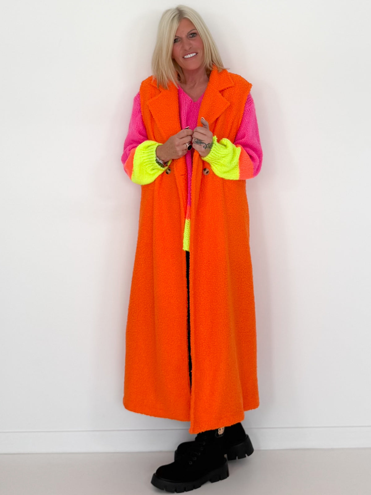 Bouclé lang vest - neonoranje