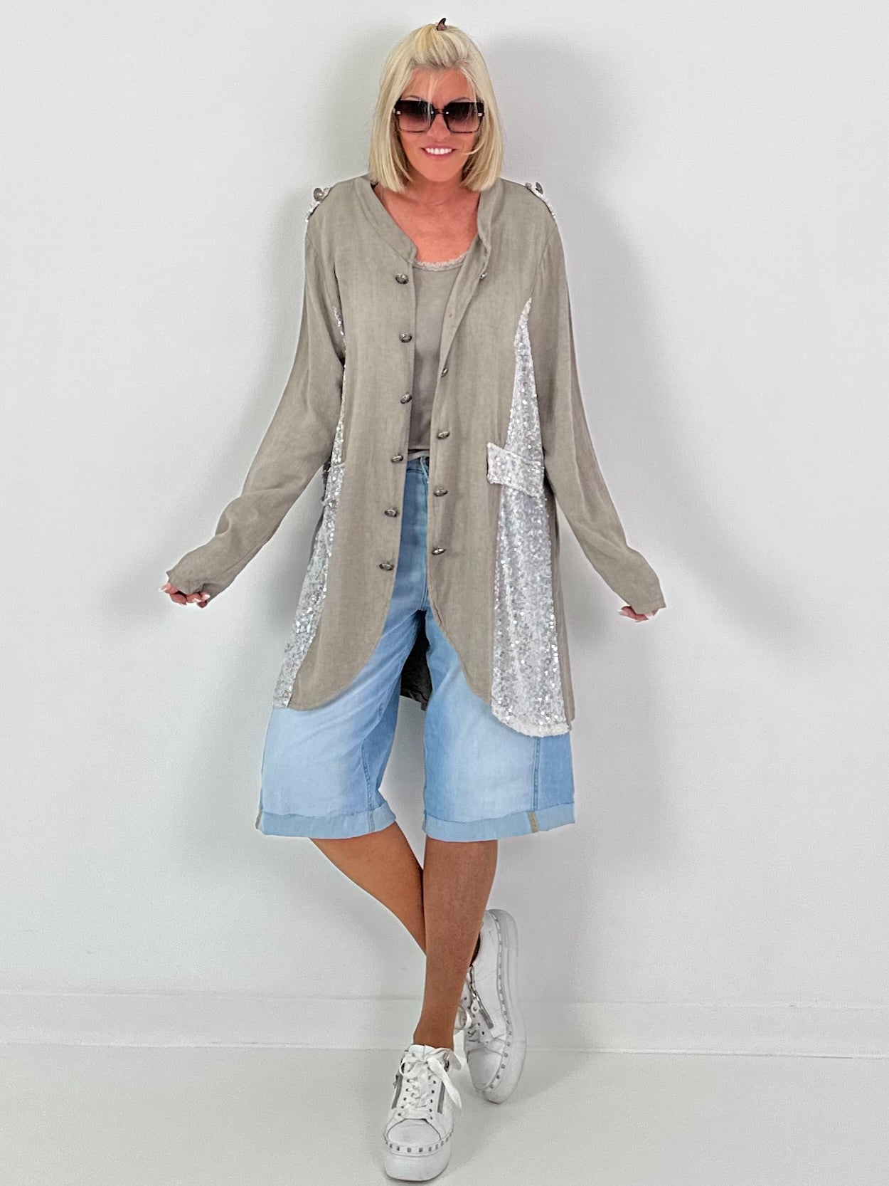 Oversized Leinen-Military Blazer - taupe
