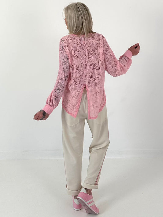 Shirt with lace inserts - pink