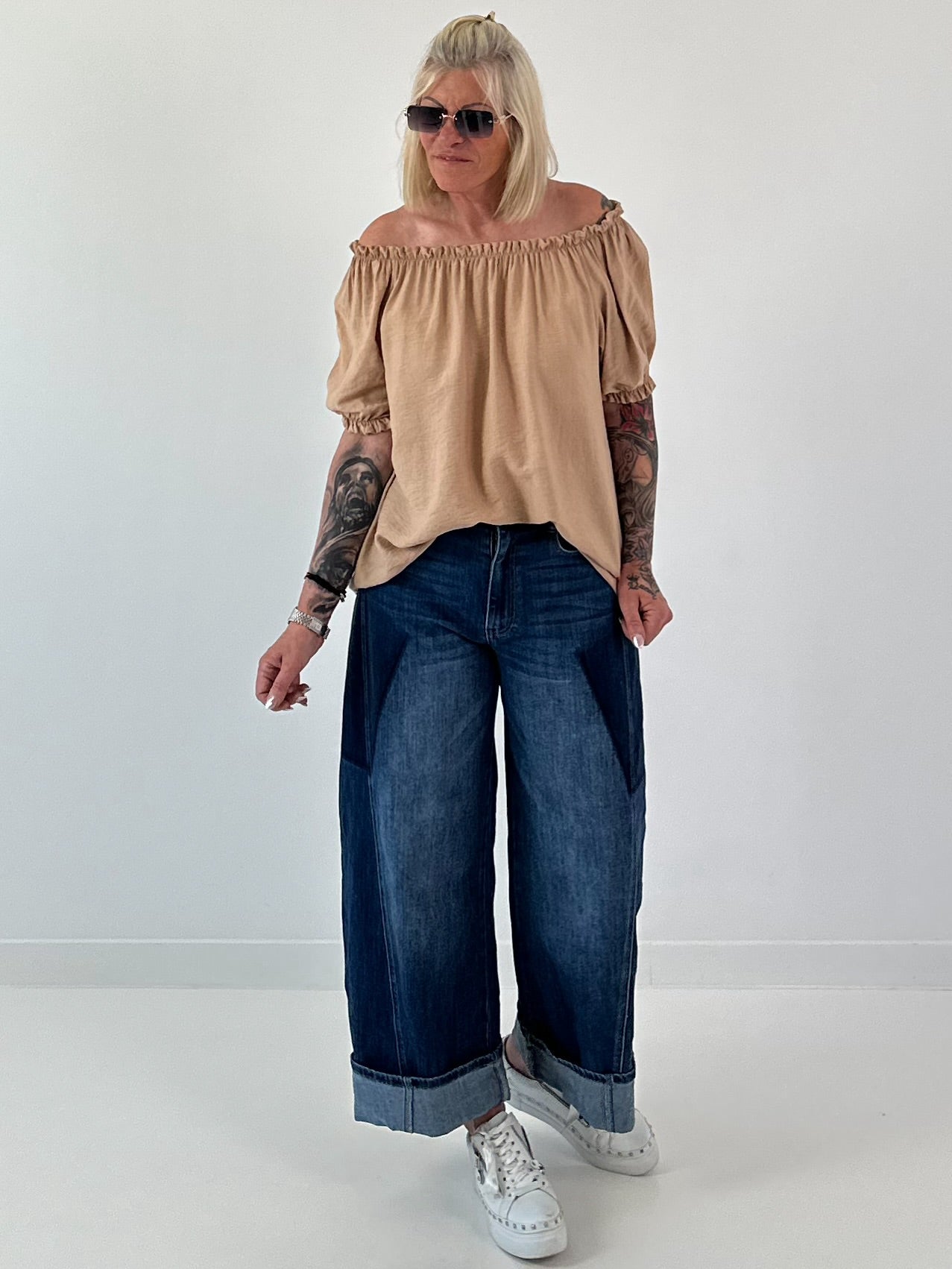 Carmen Tunika mit halben Arm  - camel