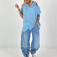 Linen shirt with off-shoulder cut-outs - light blue