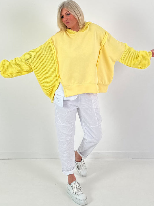 Materialmix Hoodie Modell "Knit Fusion" - gelb