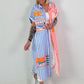 Blusenkleid mit Streifen und Printmix - weiss-korall-hellblau