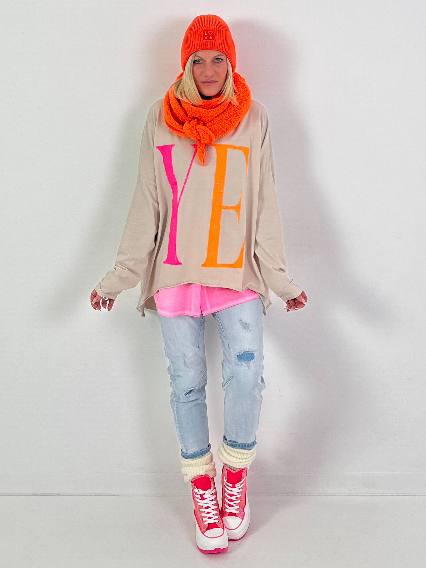 Oversized shirt model “YEAH” - beige