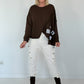 Sweater mit asymmetrischem Schnitt und Patches - mokka